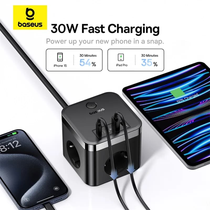 ปลั๊กพ่วงอเนกประสงค์ 7-in-1 พร้อมช่องเสียบ AC 3 ช่อง และ USB-C