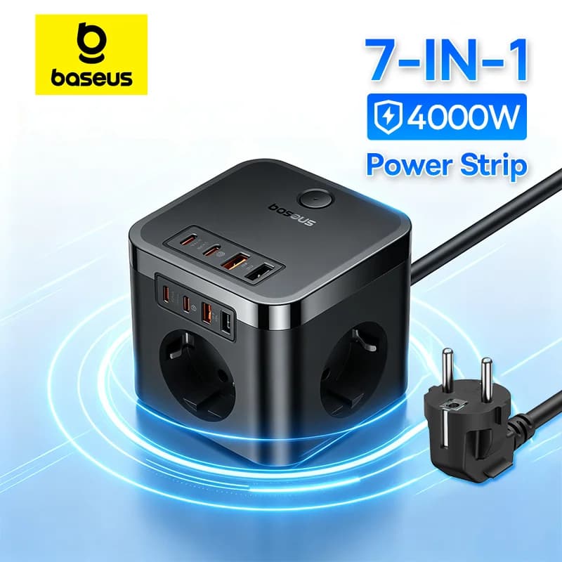 ปลั๊กพ่วงอเนกประสงค์ 7-in-1 พร้อมช่องเสียบ AC 3 ช่อง และ USB-C