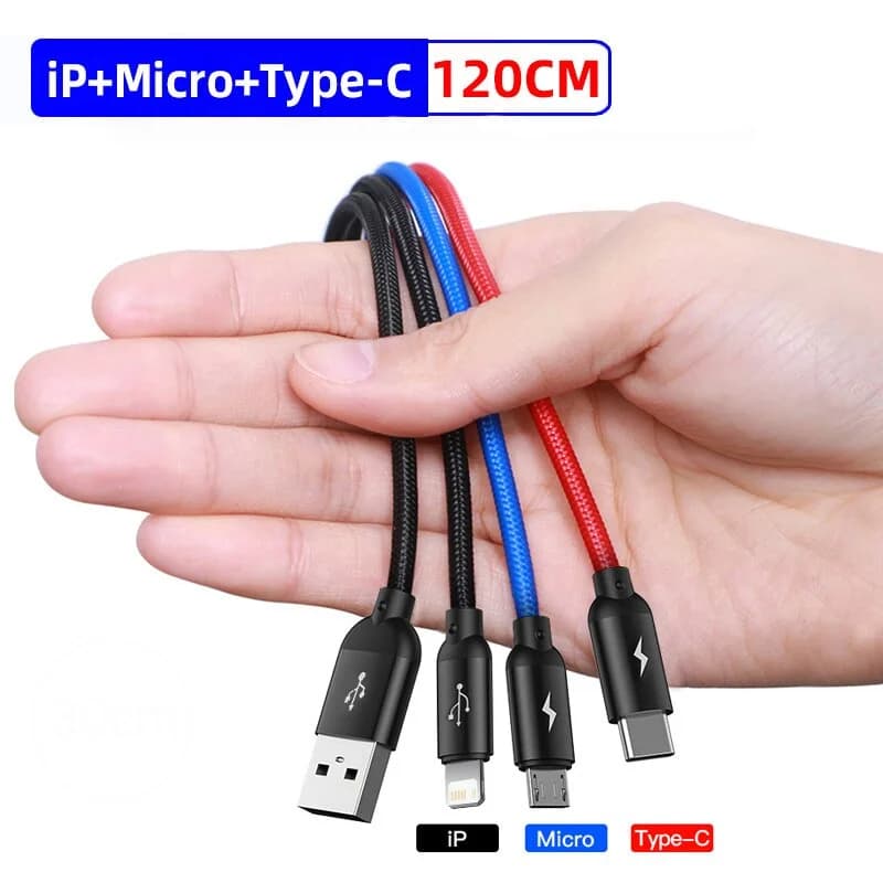 สายชาร์จ USB 3-in-1 หัว Type-C, Micro และ Lightning
