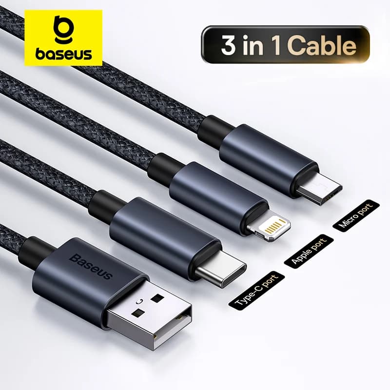 สายชาร์จ USB 3-in-1 พร้อมหัว Type-C และ Micro USB